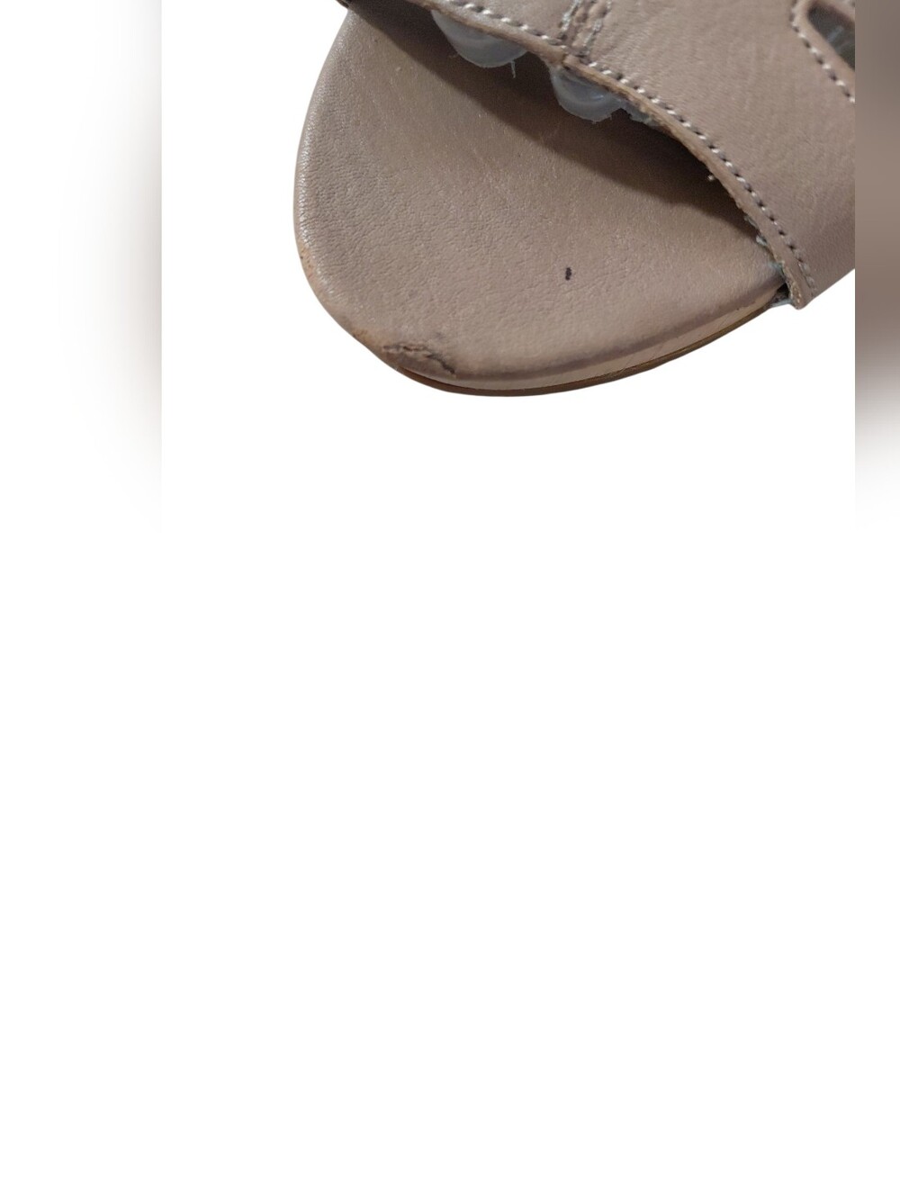 Eileen Fisher Taupe Strappy Cut Out Wood Wedge Sandals Size 8 - Picture 13 of 14